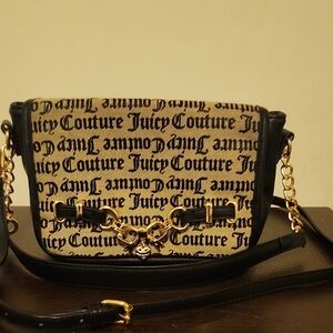 Juicy Couture Black & Tan Logo Chain Crossbody Purse